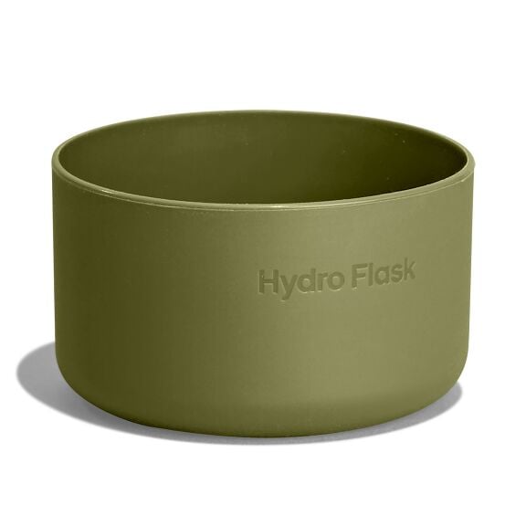 Olive green Hydro Flask silicone cup or bowl with smooth matte finish, straight sides, rounded rim, and "Hydro Flask" embossed on the side.
