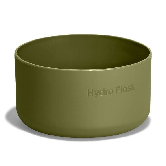Olive-green Hydro Flask silicone bowl with matte finish, straight sides, slightly rounded base, smooth rim, and embossed brand name on the side.