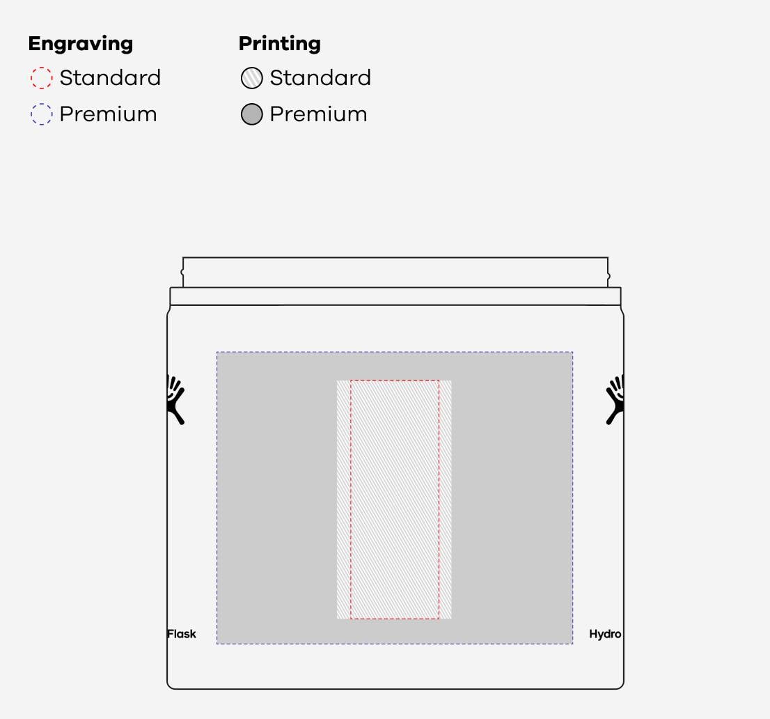 20 oz Wide Mouth bottle w. Flex Sip outline: Engraving 1.75 in (W) x 4.75 in (H) Placement Front Side & Back Side | Printing 7 in (W) x 5.75 in (H) Placement Front Side & Back Side