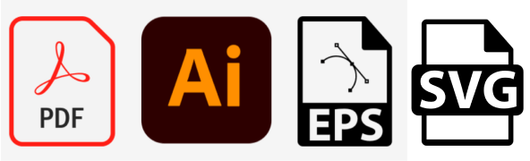 Graphic showing a PDF, Adobe Illustrator, EPS and SVG file type icon